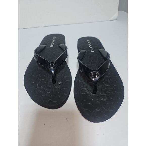 Coach ABBIGAIL Women's Black Jelly Signature Thong Sandals Flip Flops 7B - Picture 2 of 5